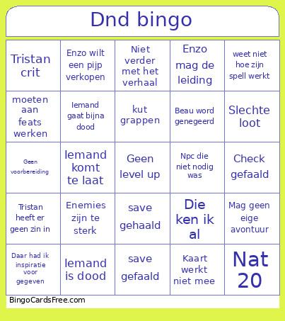 Dnd Bingo Card