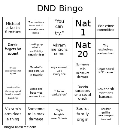 DND Bingo Card