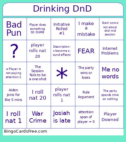 Dnd, Drinking Bingo