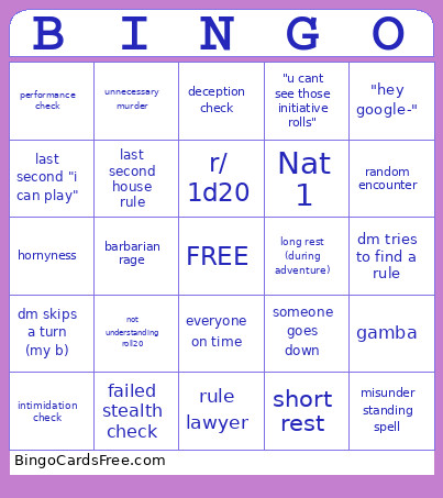 DND GAMING Bingo Card