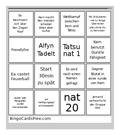 DND SESSION Bingo Card