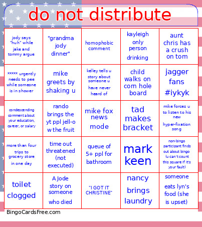 Do Not Distribute Bingo Card