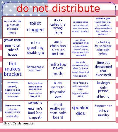 Do Not Distribute Bingo Card