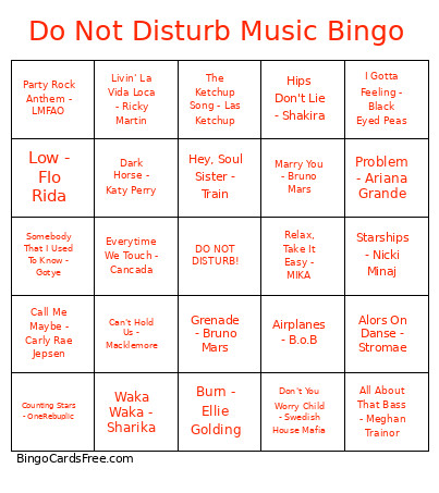 Do Not Disturb Music Bingo Card