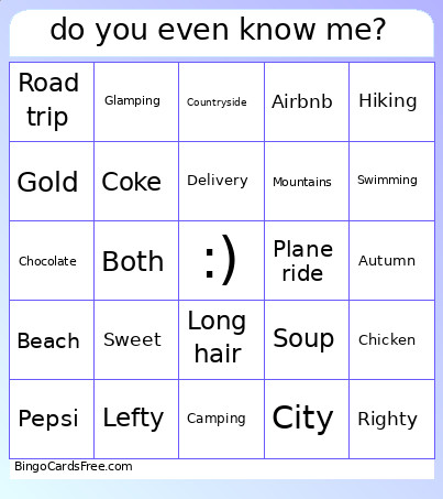 Do You Even Know Me? Bingo Card