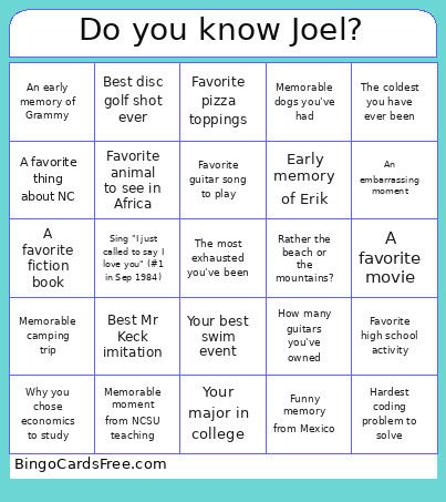 Do You Know Joel? Bingo Card