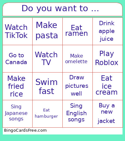 Do You Want To ... Bingo Card