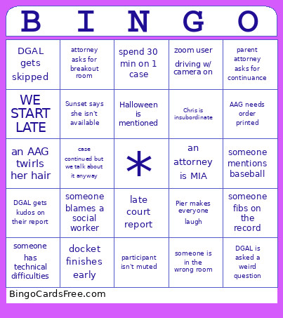 Docket Day Bingo Card