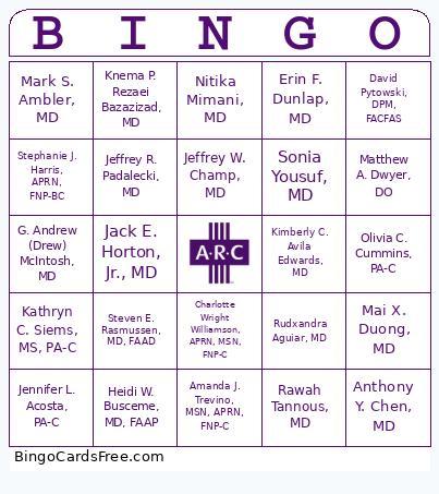 Doctor's Day Bingo Card
