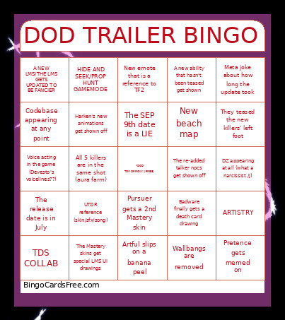 DOD TRAILER Bingo Card