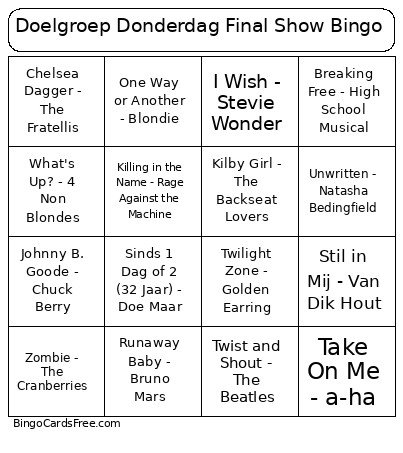 Doelgroep Donderdag Final Show Bingo Card