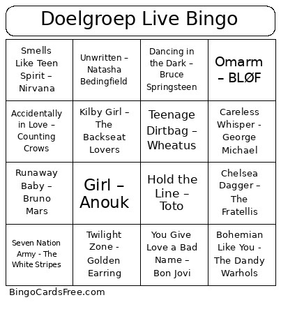 Doelgroep Live Bingo Card