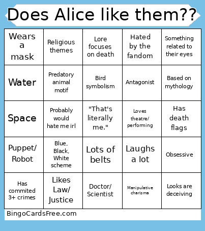 Does Alice Like Them?? Bingo Card