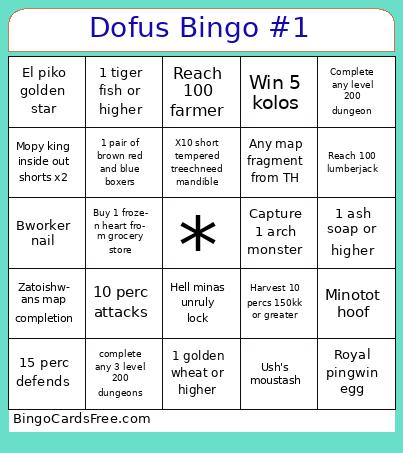 dofus 1 Bingo Cards Free Pdf Printable Game, Title: Dofus Bingo #1