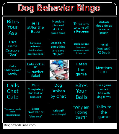 Dog Behavior Bingo Card