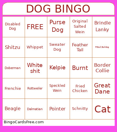 Dog Bingo Card