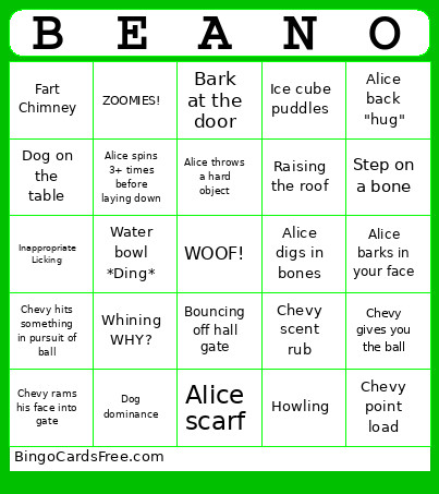 Dog Bingo Card