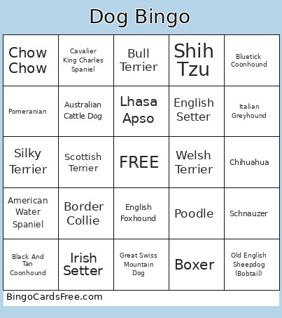 Dog Bingo Card