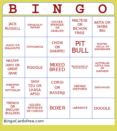 Dog Breeds Bingo Card