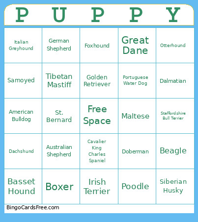 Dog Breeds Bingo Card