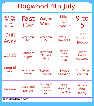 Dogwood 4th July Bingo Card