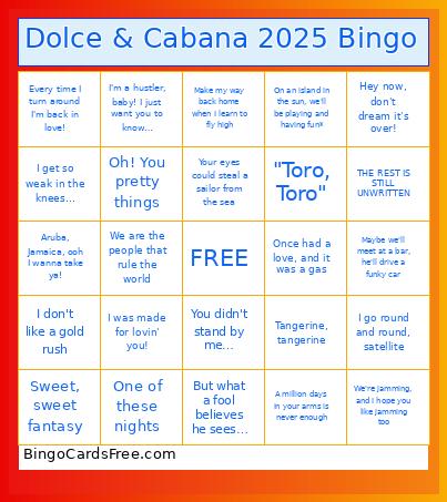 Dolce & Cabana 2025 Bingo