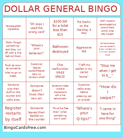 Dollar General Bingo Card 2