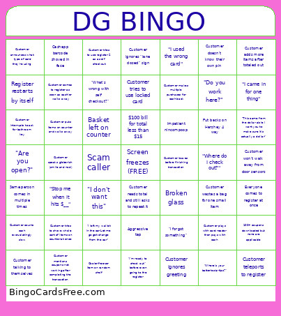 Dollar General Bingo Card