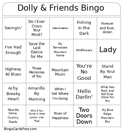 Dolly & Friends Bingo Card