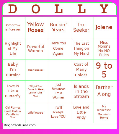 Dolly Parton Bingo Card 2