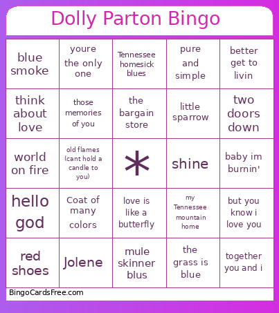 Dolly Parton Bingo Card