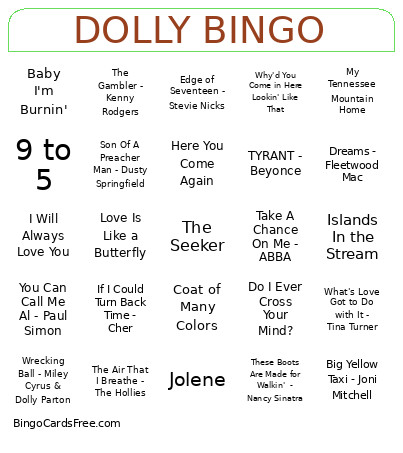 Dolly Parton Bingo Card