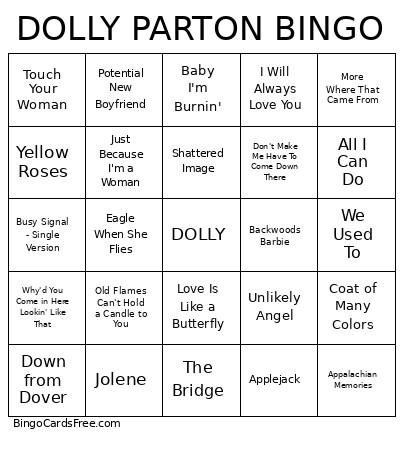 DOLLY PARTON Bingo Card