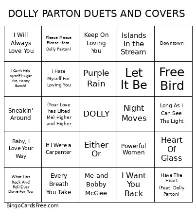 DOLLY PARTON DUETS AND COVERS Bingo Card