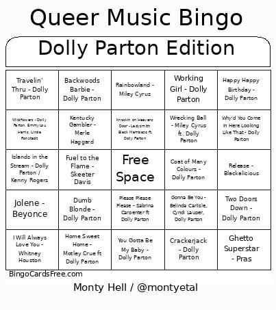 Dolly Parton Edition Bingo Card