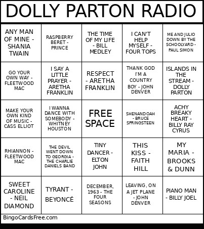 DOLLY PARTON RADIO Bingo Card