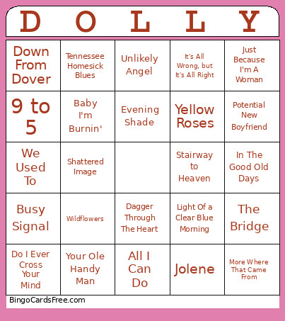 Dolly Trivia Bingo Card