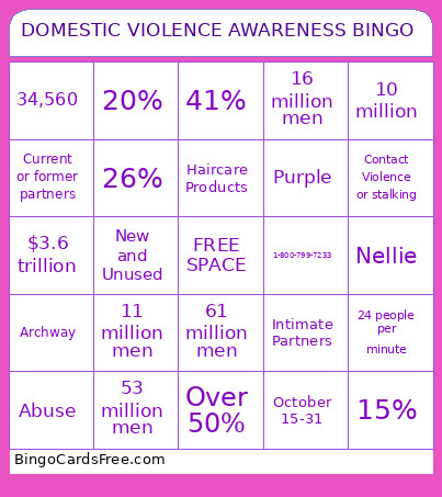 DOMESTIC VIOLENCE AWARENESS Bingo Card