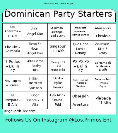 Dominican Party Starters Bingo Card