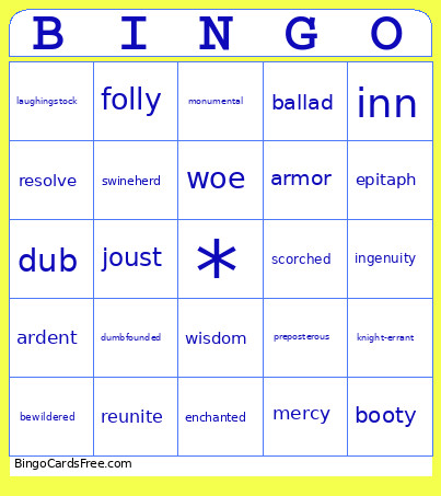 Don Quixote Vocabulary Bingo Card