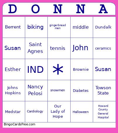 Donna Bingo Card