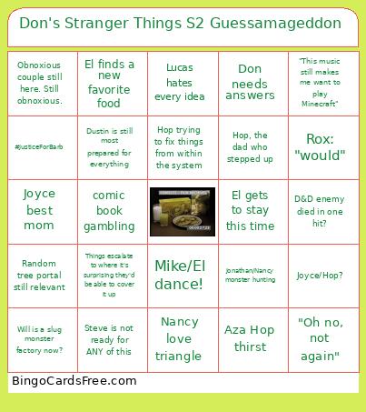 Don's Stranger Things S2 Guessamageddon Bingo