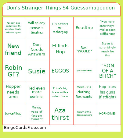 Don's Stranger Things S4 Guessamageddon Bingo Card