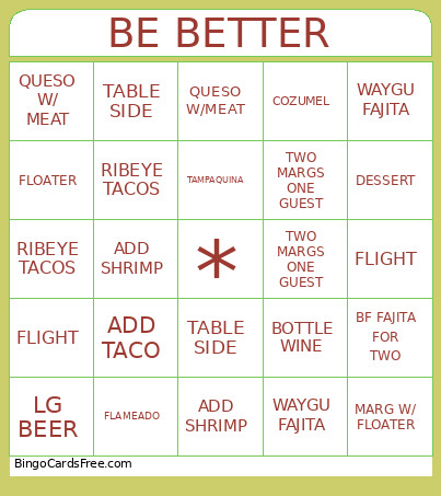 DONT BE SORRY BE BETTER Bingo Card