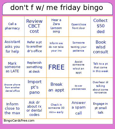 Don't F W/ Me Friday Bingo Card