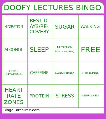 DOOFY LECTURES Bingo Cards Free Pdf Printable Game, Title: DOOFY LECTURES BINGO