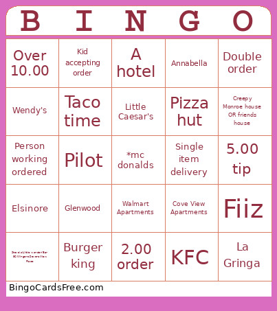 Door Dash Bingo Card