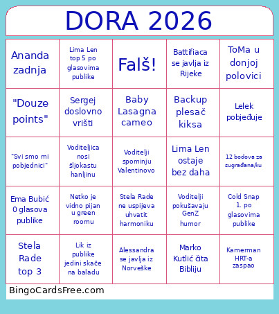 Dora 2026 Bingo Card