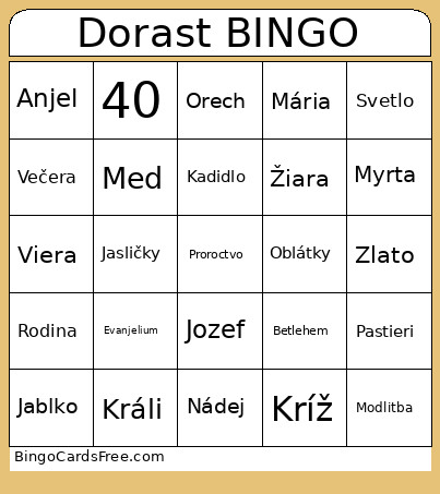 Dorast Bingo Card