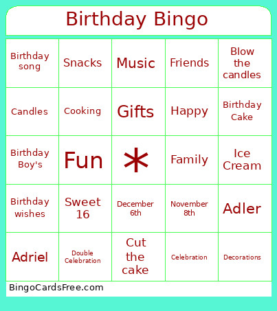 Double Celebration Bingo Card